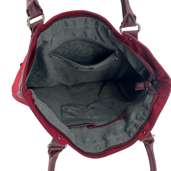 Jessica Simpson Red Canvas Tote Shoulder Bag Purse - Picture 3 of 7